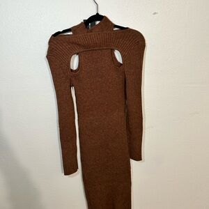 BNWT FASHION NOVA Brown Cutout Knit Dress SIZE: M